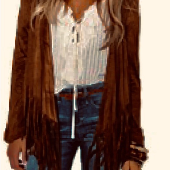 Jackets & Blazers - New Boho fringe jacket, brwn Faux suede NWOT